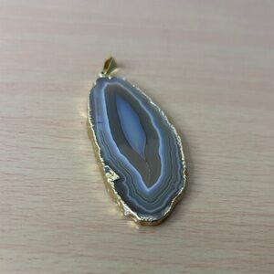 Natural Agate Slice Pendant in Blue and Gray with Gold Trim